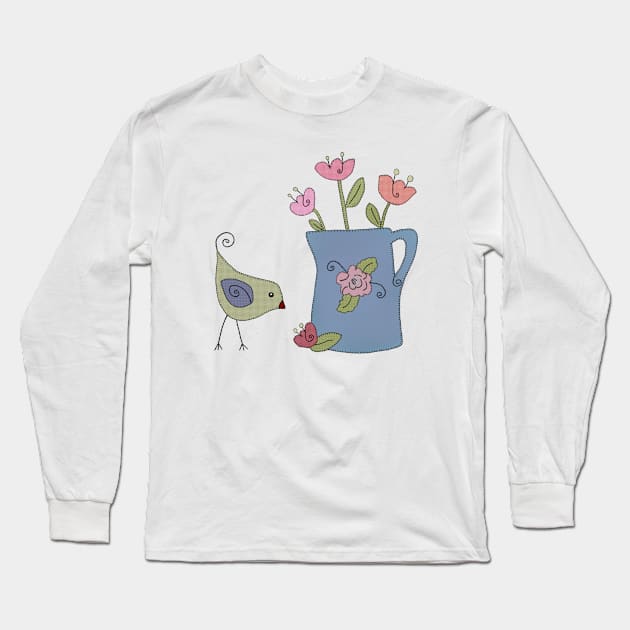 Blumenvase mit Vogel Long Sleeve T-Shirt by Blumchen